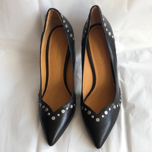 Isabel Marant Black Leather Studded Heels, Size 38 (US Size 8), EUC. - Picture 2 of 16